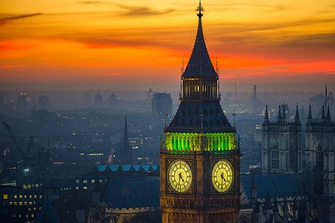London Big Ben Clock Tower Night Lights Sunset Cityscape