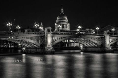 St Pauls Cathedral and London Bridge over River Thames at Night