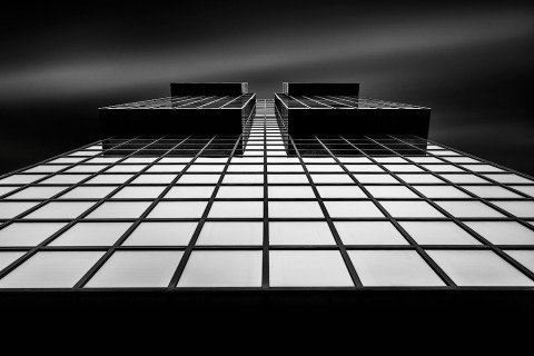 Glass Squares Building Long Exposure Black and White