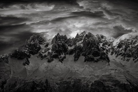 Alps Chammonix mountains storm clouds black and white