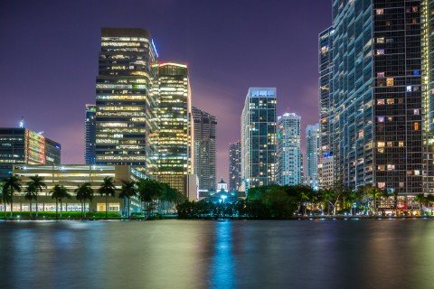 architecture downtown miami buildings at night from Bricell Key