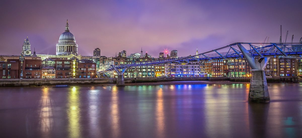 St-Pauls-Cathedral-Millennium Bridge-London-Panorama