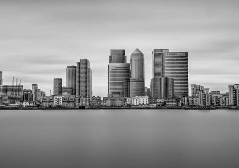 antonyz long exposure architecture skyline London canary wharf docklands black and white