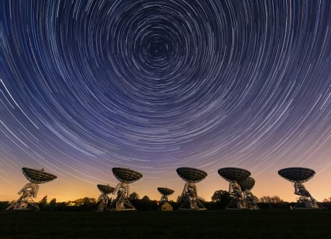 star trails radio satellite dishes landscape england