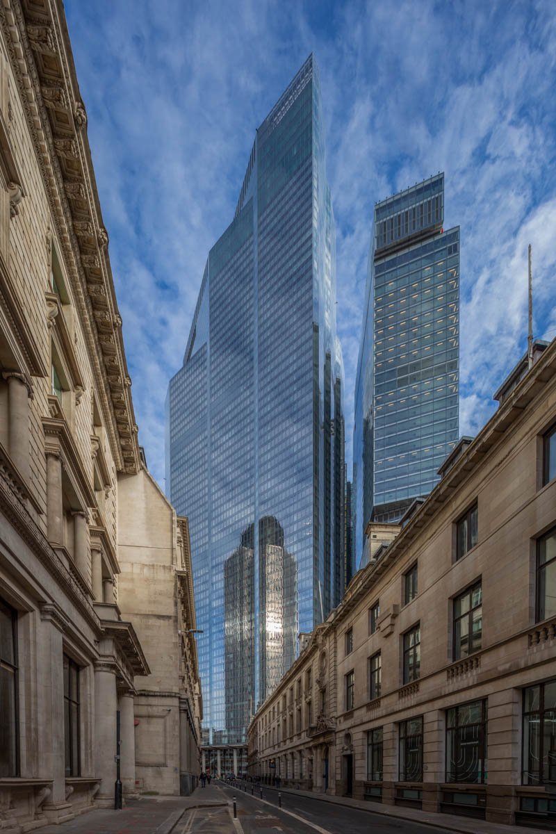 Architectural photography in the City of London combining historic and modern buildings